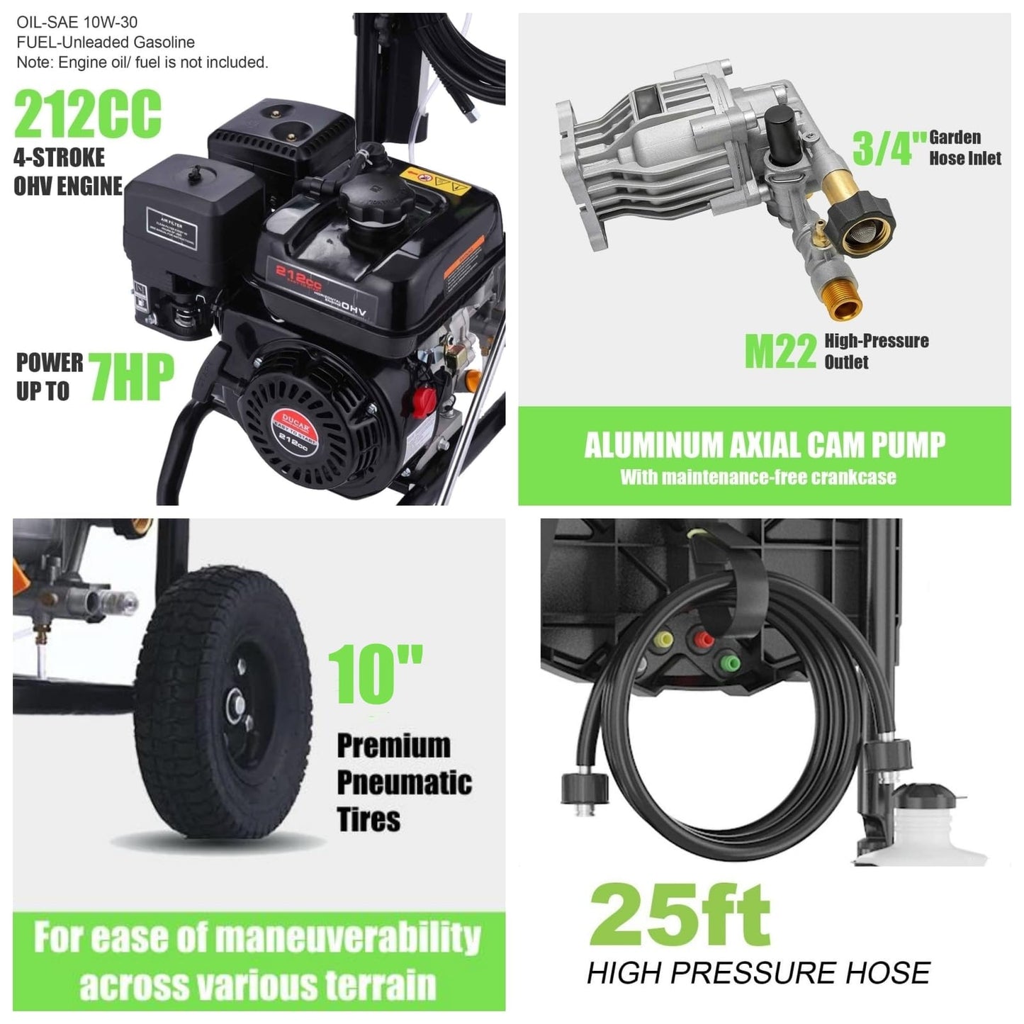 4200PSI Pressure Washer 4.0GPM Gas Power Washer 212CC Gas Powered Washing Machine Commercial High Pressure Washer with 25ft Hose&5 Nozzles for Patio Garden Yard Vehicle,EPA/CARB/ETL