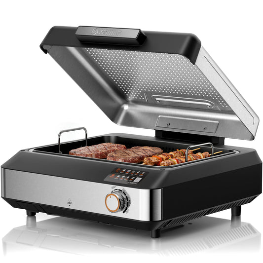 Kismile 2-in-1 Griddle and Indoor Grill,Electric Smokeless Grill with Temperature Control,Removable Plate,Portable Smoke-Free Griddle for Indoor Steaks,Vegetables,Family Cooking