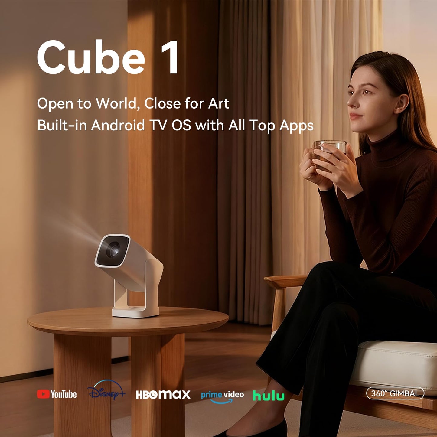 Wanbo Cube 1 Smart Projector with WiFi and Bluetooth, Android TV OS, Google Voice Assistant, 360°Adjustable Home Projectors, 1080P Support, Auto Keystone, Movie Portable Outdoor Projector, Dark Green