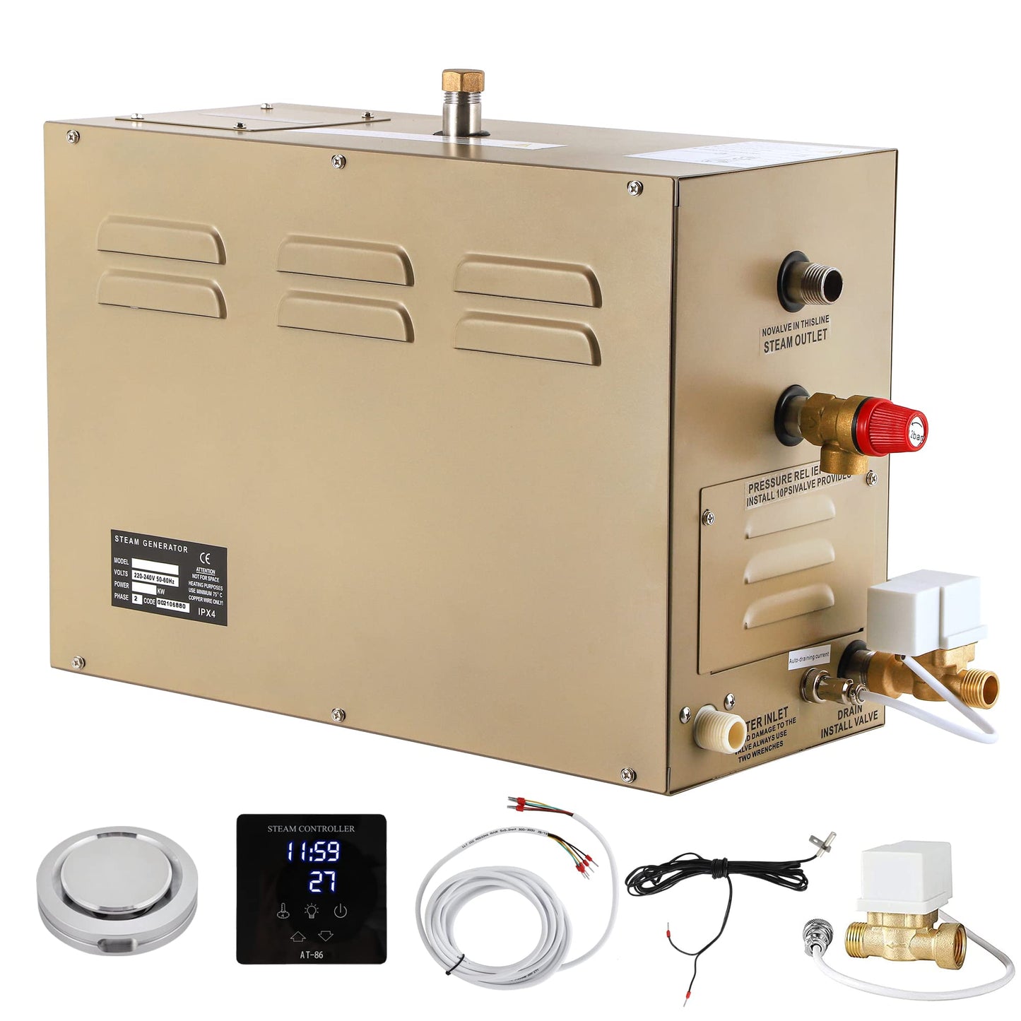 CGOLDENWALL 7.5KW Commercial Self-Draining Steam Generator Shower System Home Steam Bath Spa Generator 30 min to 12 Hours Auto Drain 95-131℉ for Suitable Space Heating 8 m³/283Cubic feet (7.5KW)