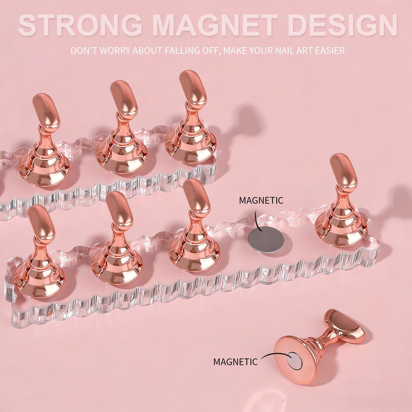 Fandamei Nail Art Stand, 2 Set Nail Holder for Painting Nails, Nail Stands for Press on, Press on Nail Stand for Practice, Magnetic Acrylic Nail Display Holders for Nail Art with Double-sided Tape