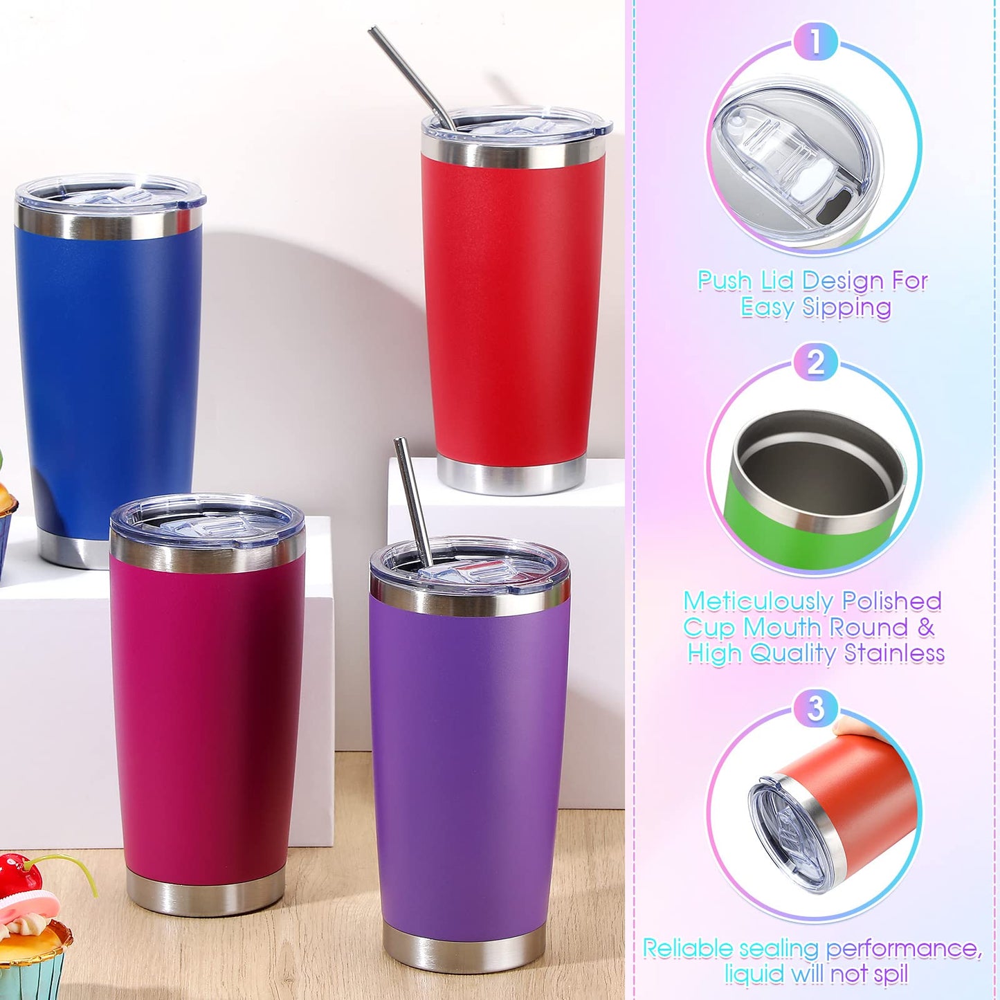 Sieral 25 Pack 20oz Tumbler Bulk Stainless Steel Cups Double Wall Vacuum Insulated Travel Mug Bulk Durable Tumblers with Lid and Straw Powder Coated Coffee Cups (Stylish Color)