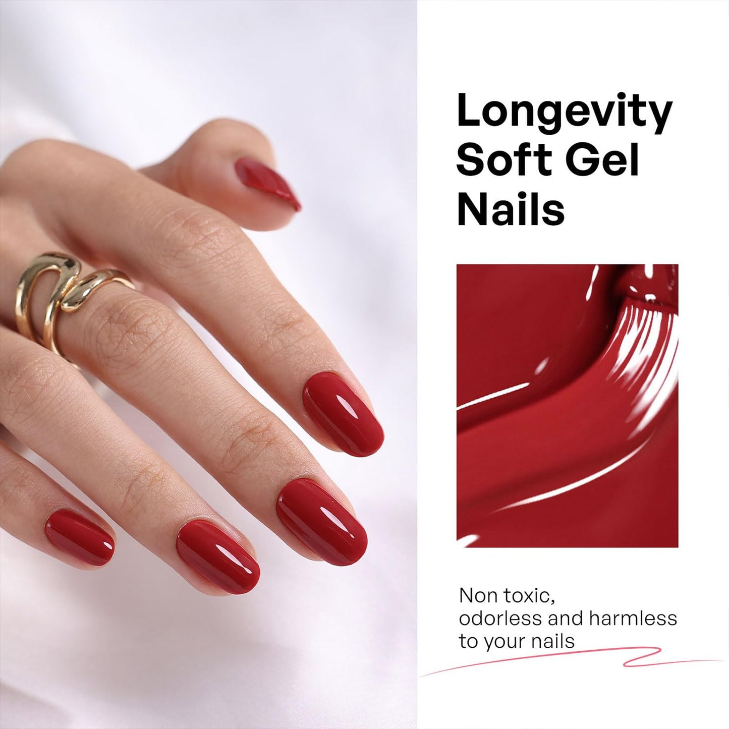 Red Press on Nails Short Oval - GJZEZ Soft Gel Nail Press Ons Solid Glossy Full Cover Fake Nails Gifts for Women | 16 Sizes - 32 pcs Natural Long Lasting Reusable Faux Nail Kit with Glue, Cherry Red