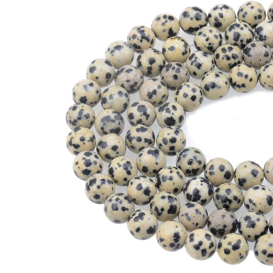 LPBeads 100PCS 8mm Natural Dalmatian Beads Gemstone Round Loose Beads for Jewelry Making with Crystal Stretch Cord