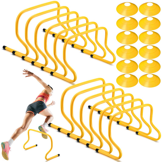 Gemscream 12 Pcs 12 Inch Agility Hurdles Training Equipment Agility Hurdles and Marker Cone Set Disc Cones Speed and Training Obstacle for Athletes Sports Soccer Football Tennis Basketball(Yellow)