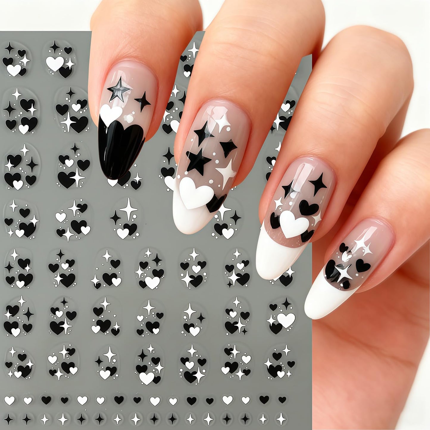 8 Sheets Heart Nail Art Stickers Valentines Nail Decals 3D Self Adhesive Black White Red Blue Pink Heart Nail Stickers Valentine Love Nails Decals Sticker Decoration for Women Holiday DIY Manicure