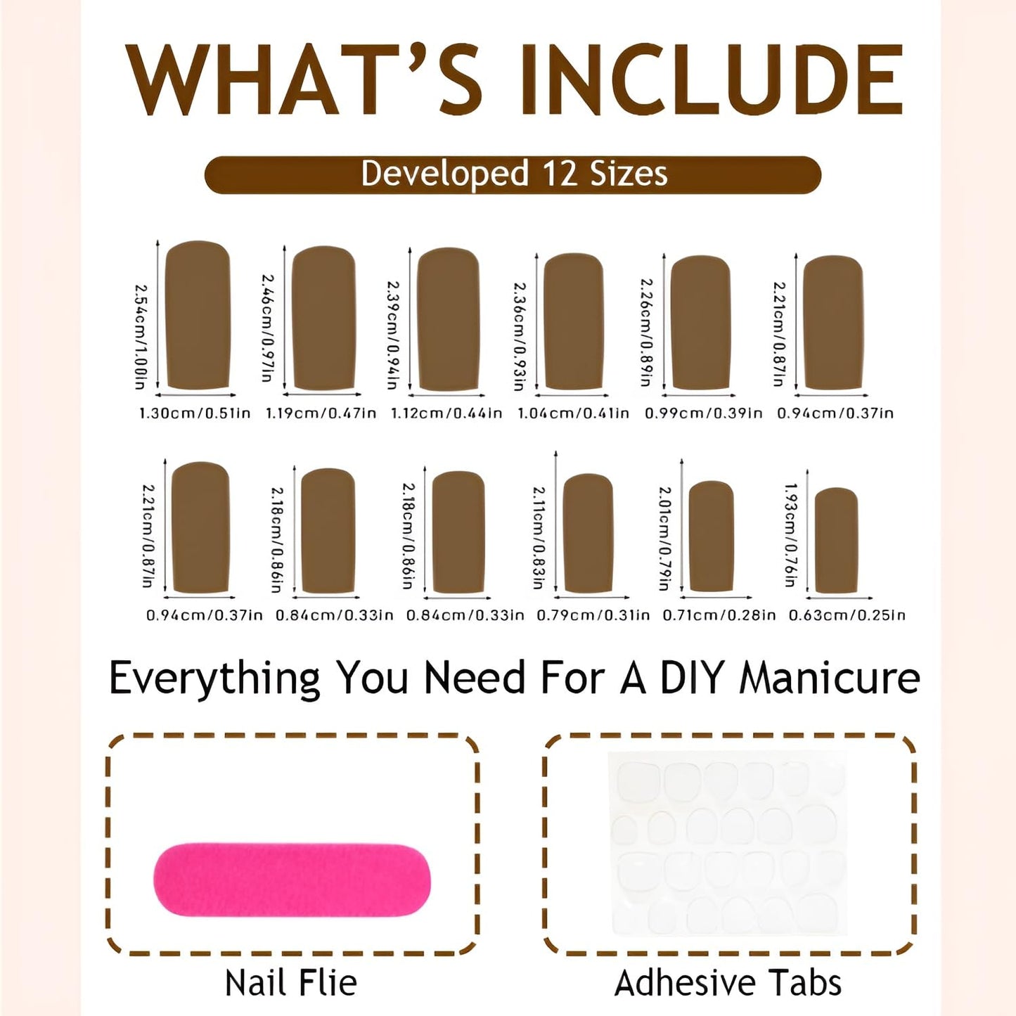24Pcs Flower Press on Nails Medium Square Fake Nails Brown Nails Press Ons French Tip False Nails Glossy Glue on Nail with Gold Rhinestones Design Gradient Stick on Nail for Women Set