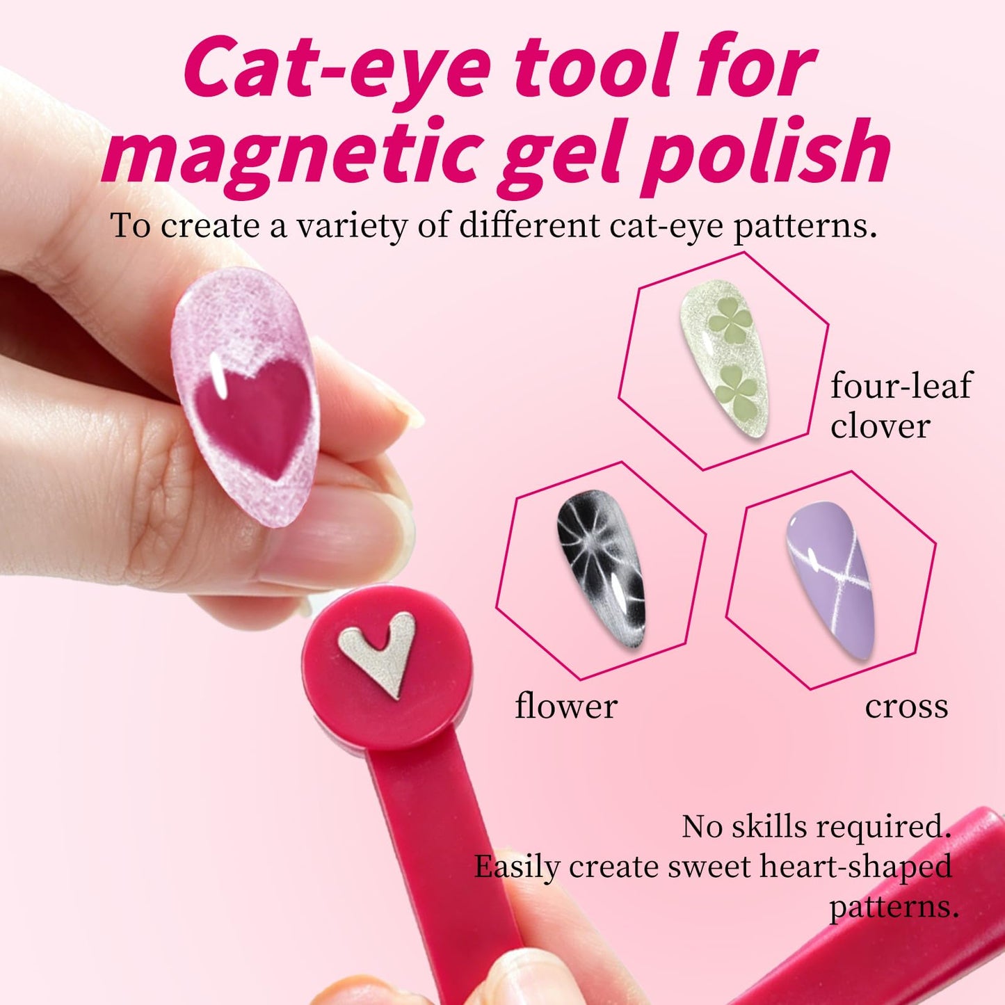 ESUOHYM Cat Eye Magnet Set 9 In 1 Nail Magnets with Magnetic Ball for Cateye Gel Nail Polish, Heart Flower French Four Leaf Clover Multifunction Cat Eye Nail Effects Tools for Beginners DIY Salon