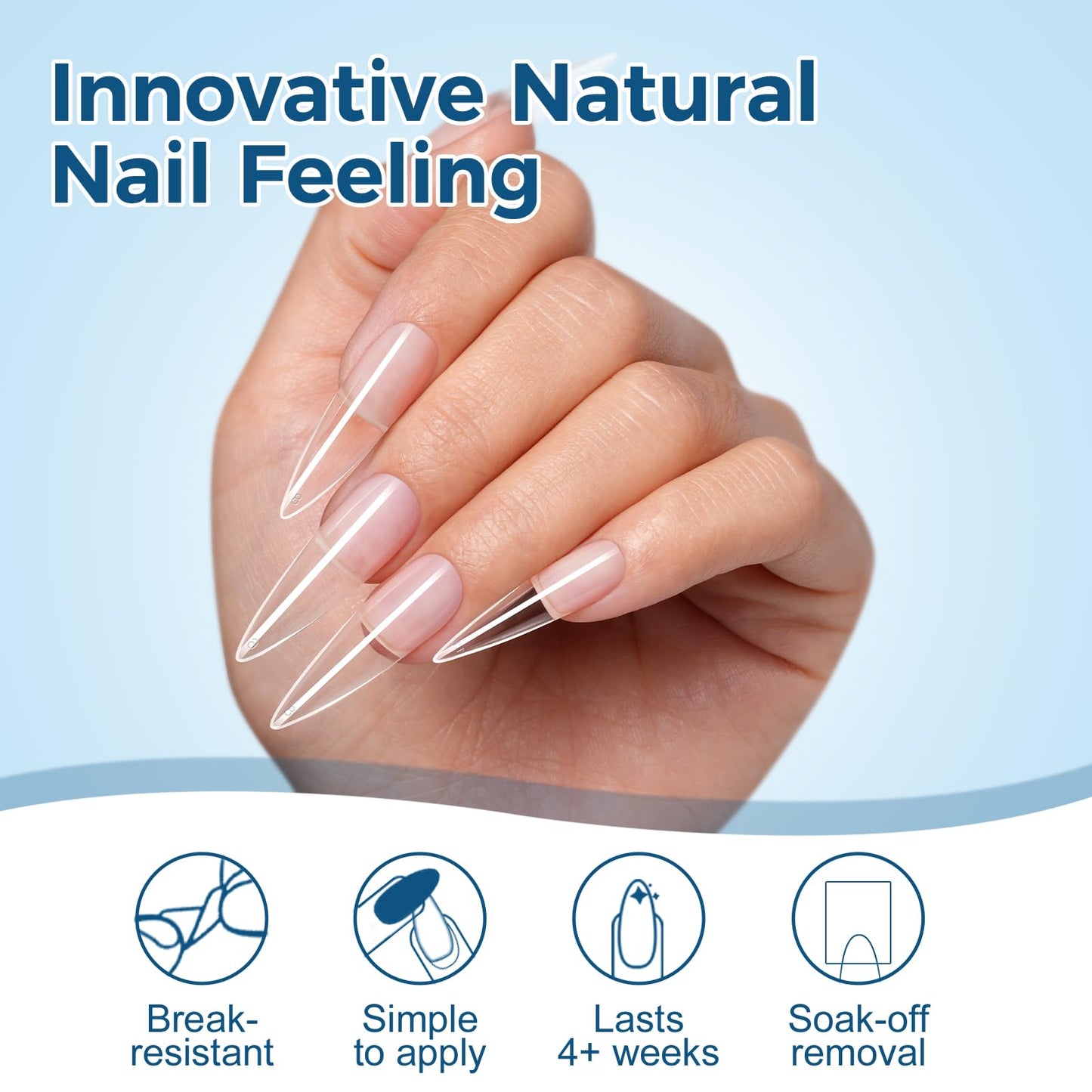 TOMICCA Long Stiletto Nail Tips, 240Pcs 12 Sizes Almond Fake Nails Half Matte Acrylic Gel Nail Tips Full Cover False Nails for Nail Extension Home DIY Salon