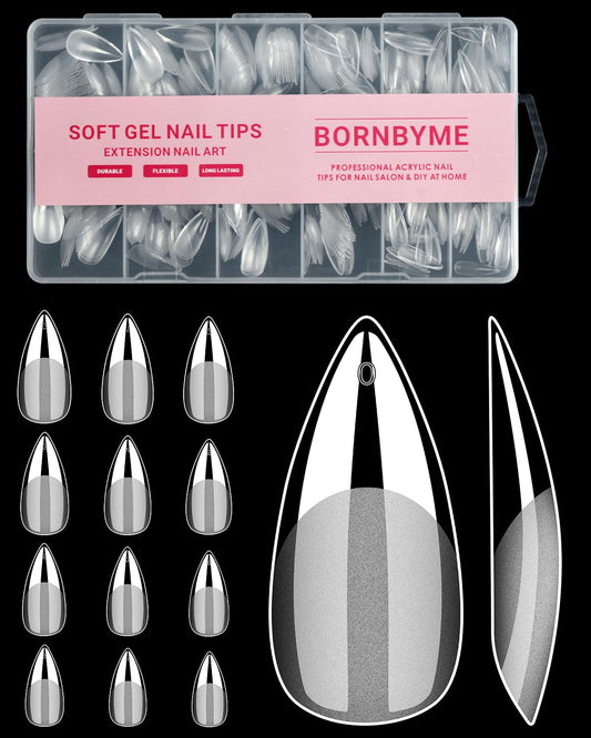 Medium Stiletto Nail Tips, BORNBYME 504PCS Pre Buff Full Cover Shaped Nail Extenison Tips Half Matte Gel X Nail Tips