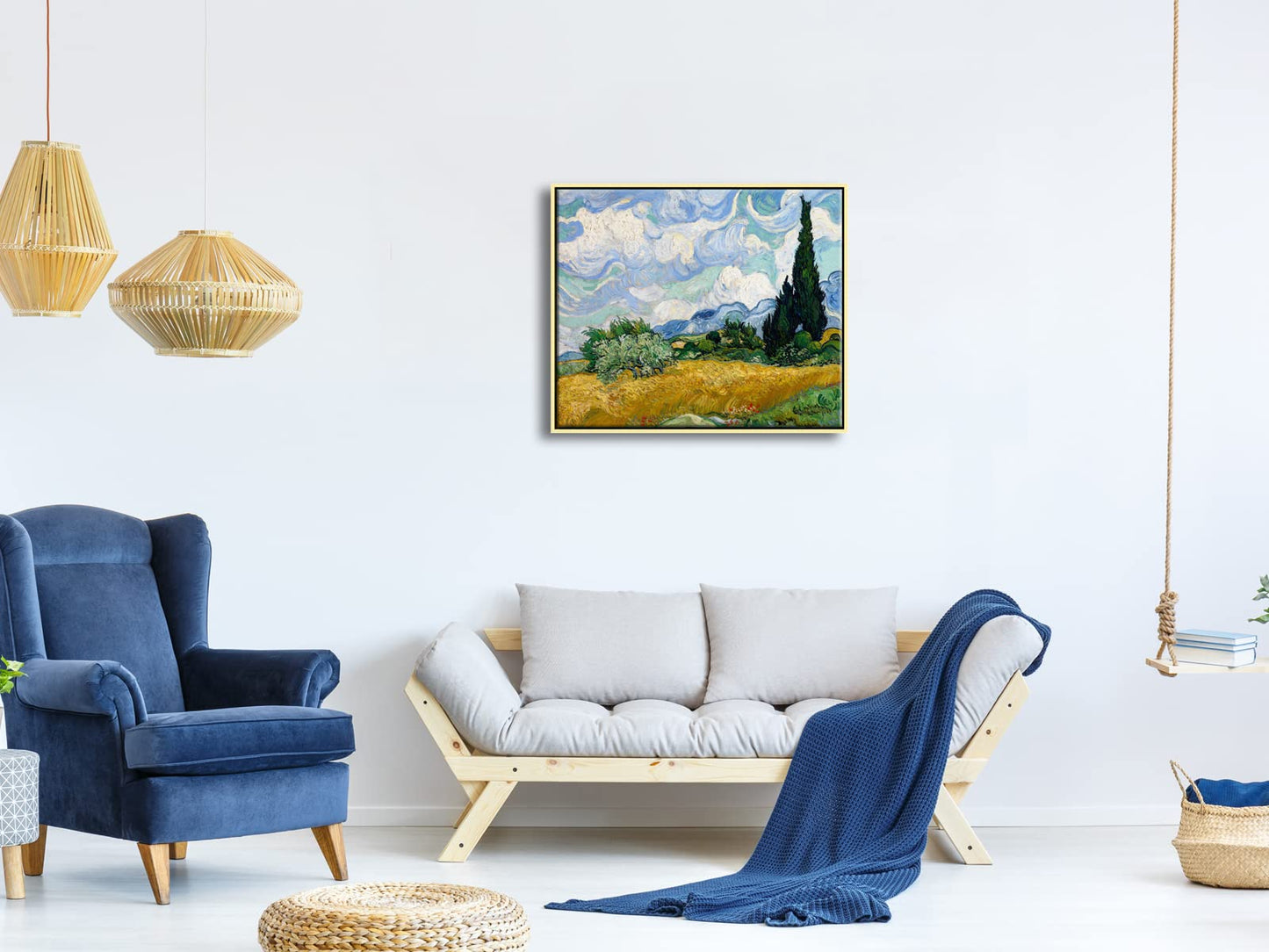 Wieco Art Framed Canvas Art Wheat Field with Cypresses by Van Gogh Impressionist Landscape oil Paintings Canvas Prints Artwork Wall Art for Living Room Home Office Decorations
