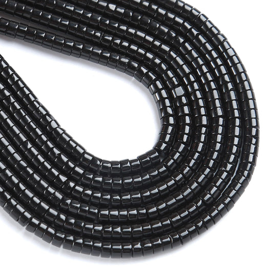 150pcs 2x4mm Natural Black Agates Stone Tube Shape Beads Loose Flat Round Cylinder Flat Spacer Green Stone Beads for Bracelet Earrings Jewelry Making