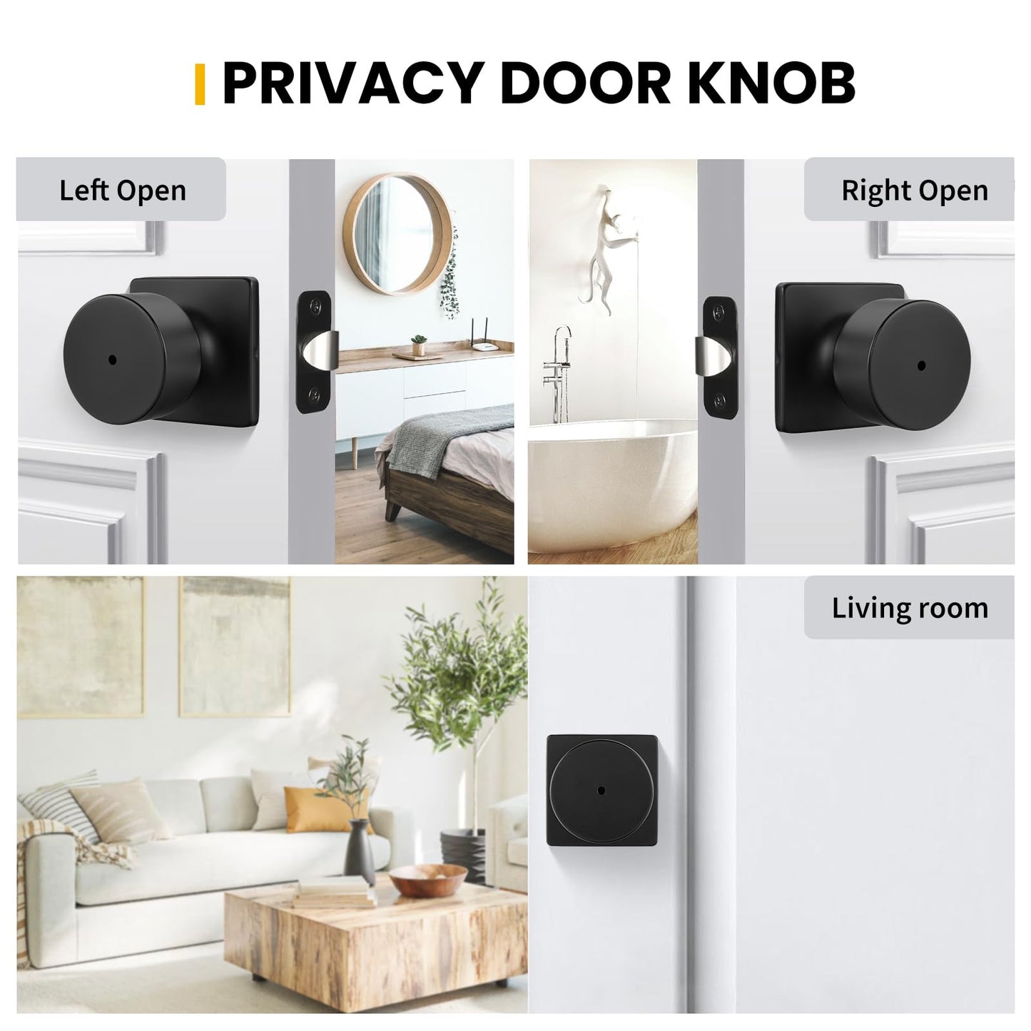 Goldenwarm Matte Black Door Knobs Interior, Privacy Bedroom Door Knob with Lock, Black Interior Door Knobs Bathroom 8 Pack