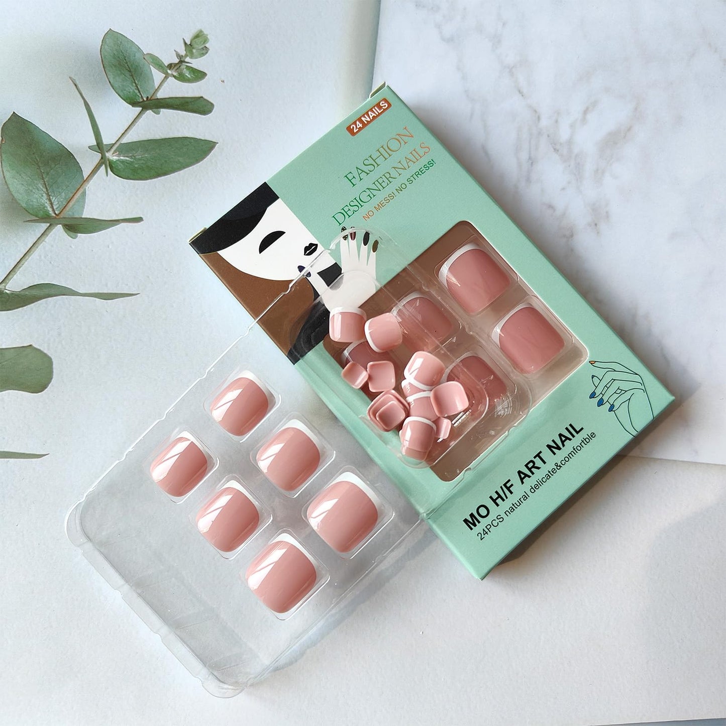 White French Tip Press on Toenails Pink Glossy Fake Toe Nails Acrylic Toenail Press ons Summer Artificial Glue on Toe Nails Short Square Toe Press on Nails for Women 24Pcs