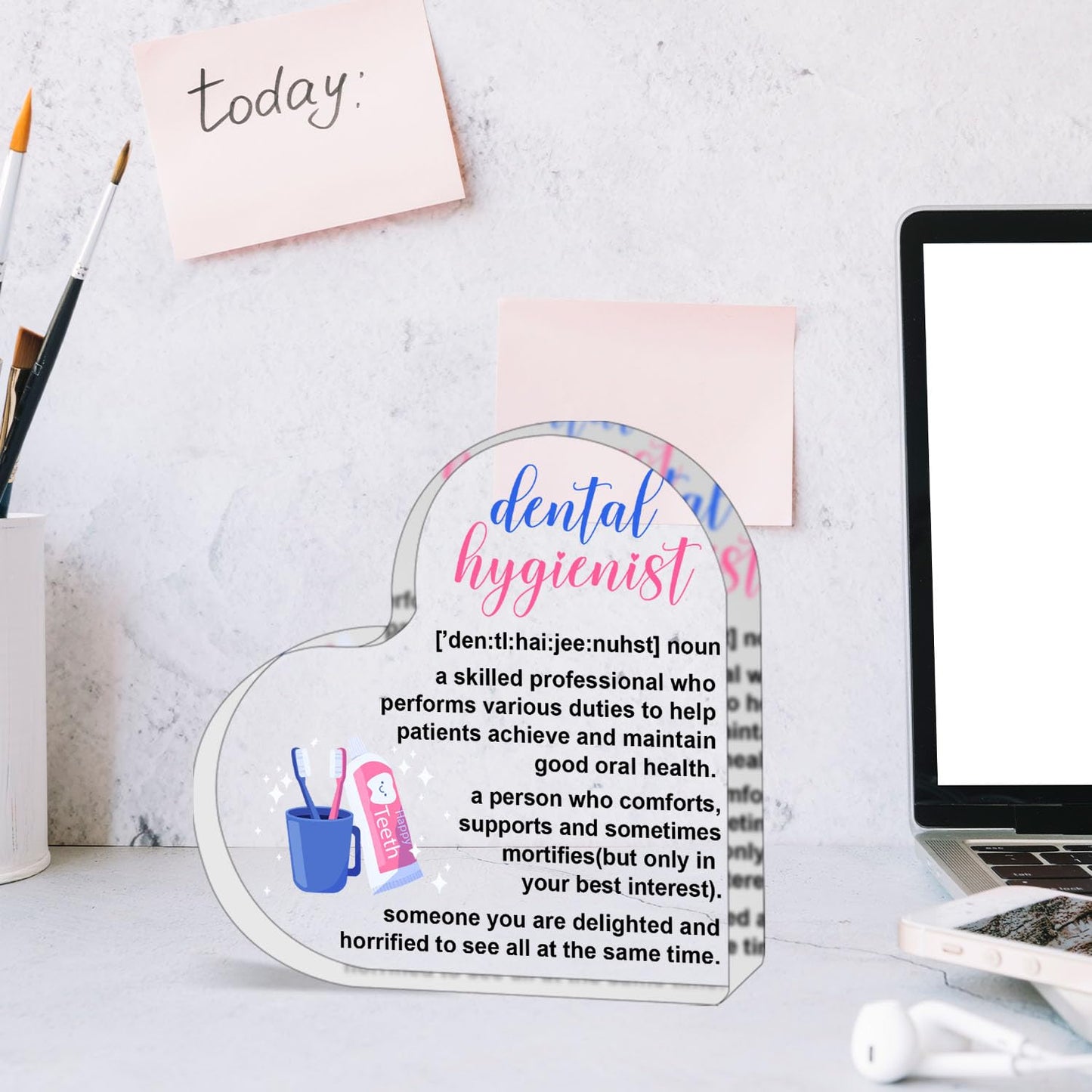 ZsaTuiy Dental Hygienist Gift Women Men,Inspirational Gifts Women,Thank You Gifts Dental Hygienist,Heart Shaped Acrylic Desk Decorative Sign Home Office,Birthday Thank You Gifts JH170