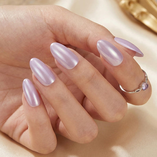 Bioday Press on Nails Short Almond, Soft Gel Purple Cat Eye Fake Nails Kit, Reusable Stick on Nails with Glue, 30Pcs 15 Sizes Salon Quality False Nails, Ideal for Spring Summer Vacation DIY Gifts