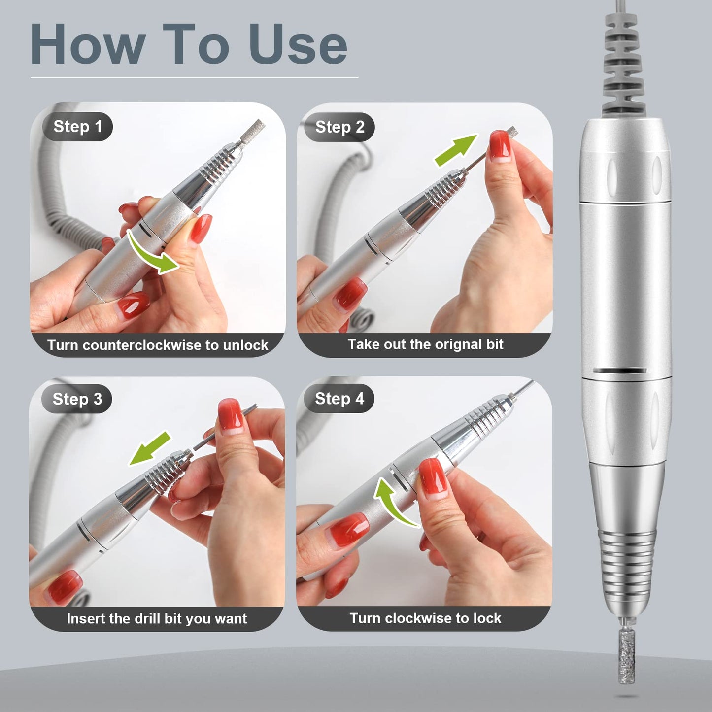 Cordless 35000 RPM Electric Nail File,Portable Acrylic Nail Drill,Rechargeable Nail Drill with 6 Bits and 50pcs Sanding Bands for Manicure Salon Home, Black