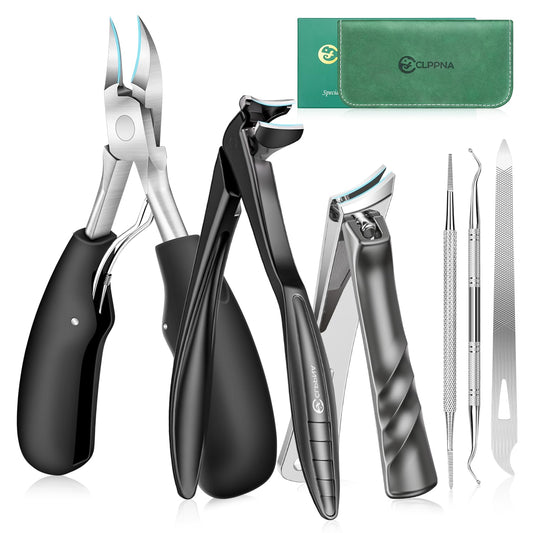 Upgrade Long Handled Toenail Clippers for Seniors with Lock, Large Toe Nail Clippers for Thick Toenails for Men Women, Wide Opening Slanted Fingernail Clippers with Catcher Precision Nail Cutter Set