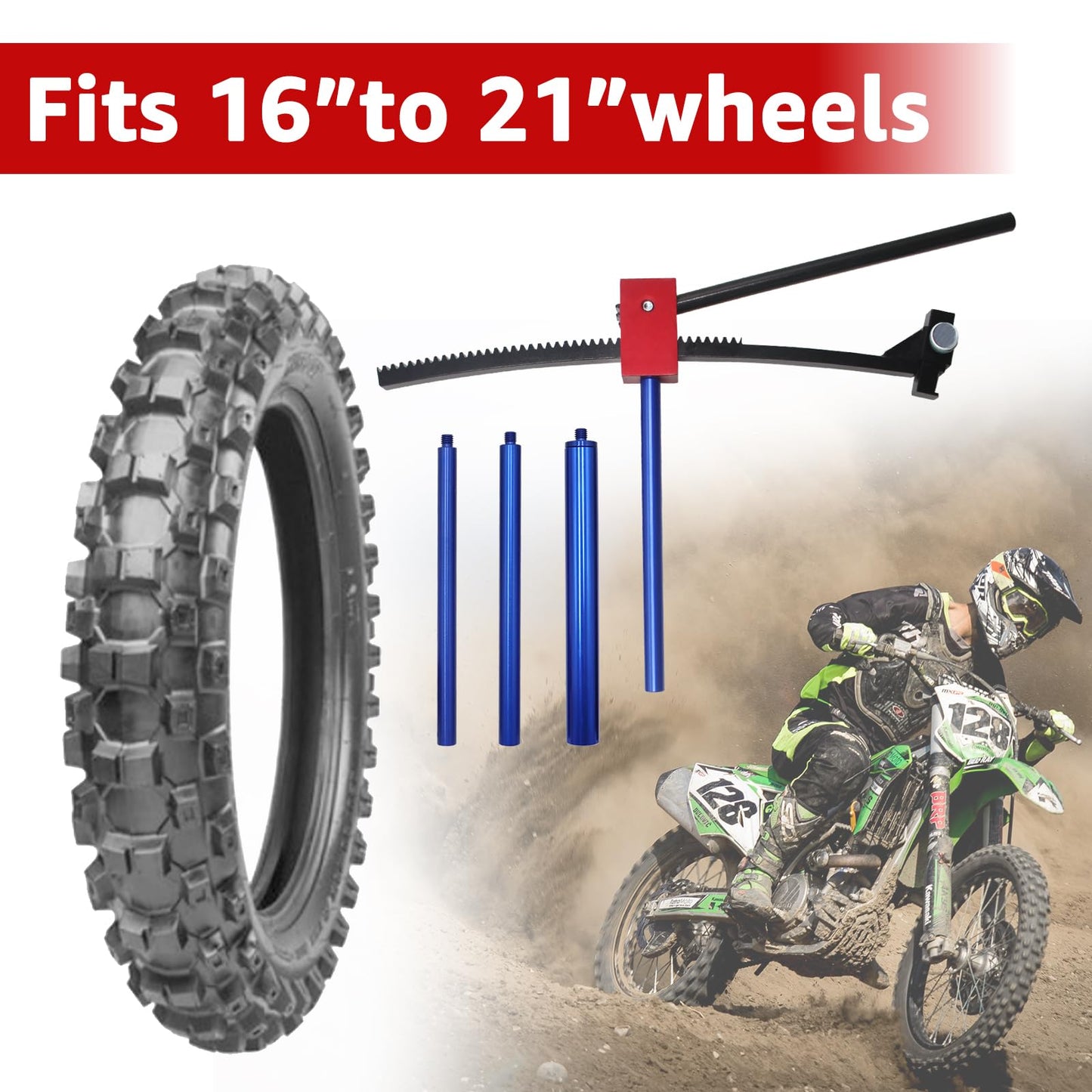 BESTOOL Dirt Bike Tire Changing Kit for Motocross, Enduro and Dirt Bikes - Dirt Bike Tire Changing Tool for 16" to 21" Wheels, Quick Mount Without Pinching Tubes - 15/17/20/25mm Axles