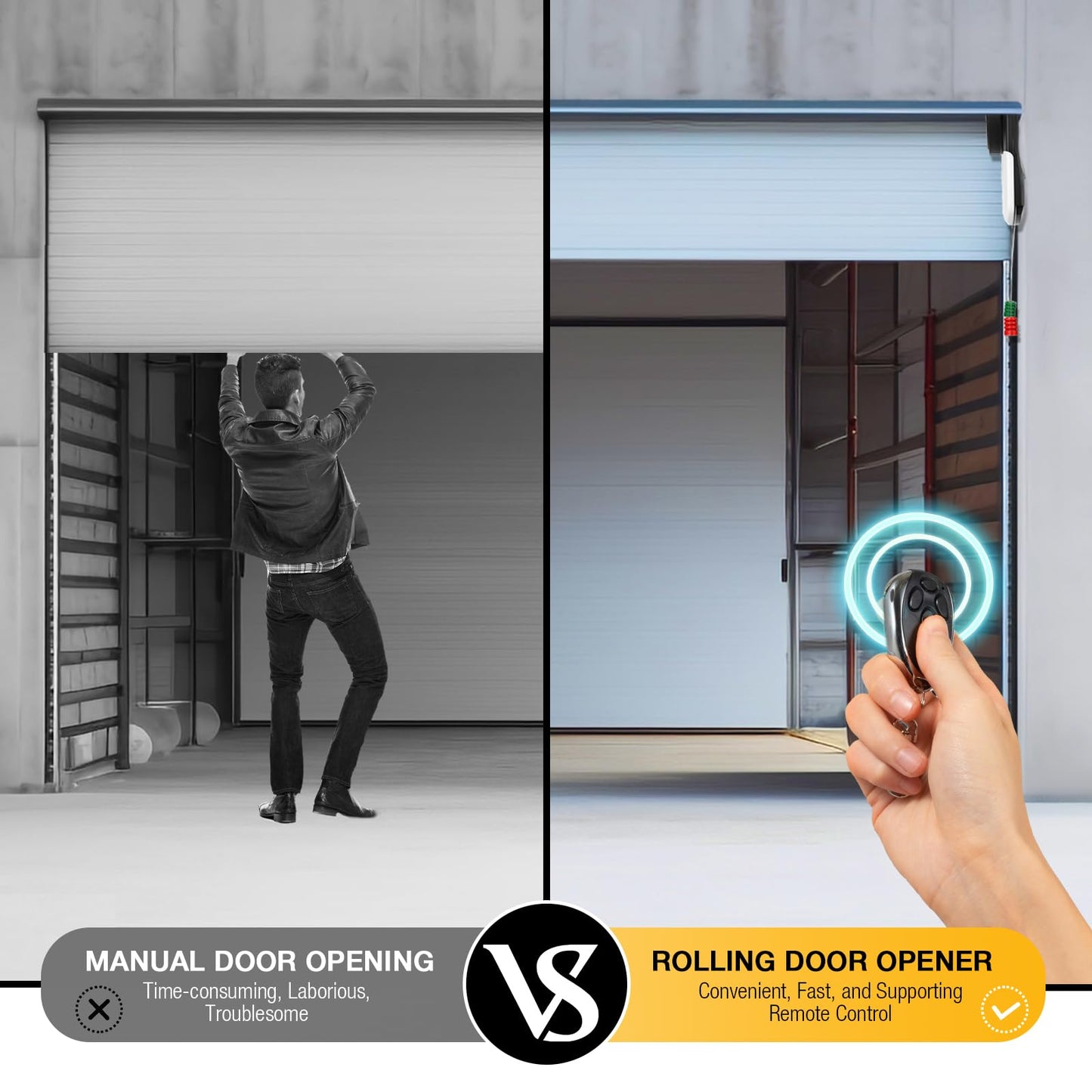 Roll Up Garage Door Opener with Remote, 110V Side Mount Electric Motor, 800N Automatic Rolling Door Opener for Garage, Warehouse, Barn, Shop - Easy Installation & Quiet Operation