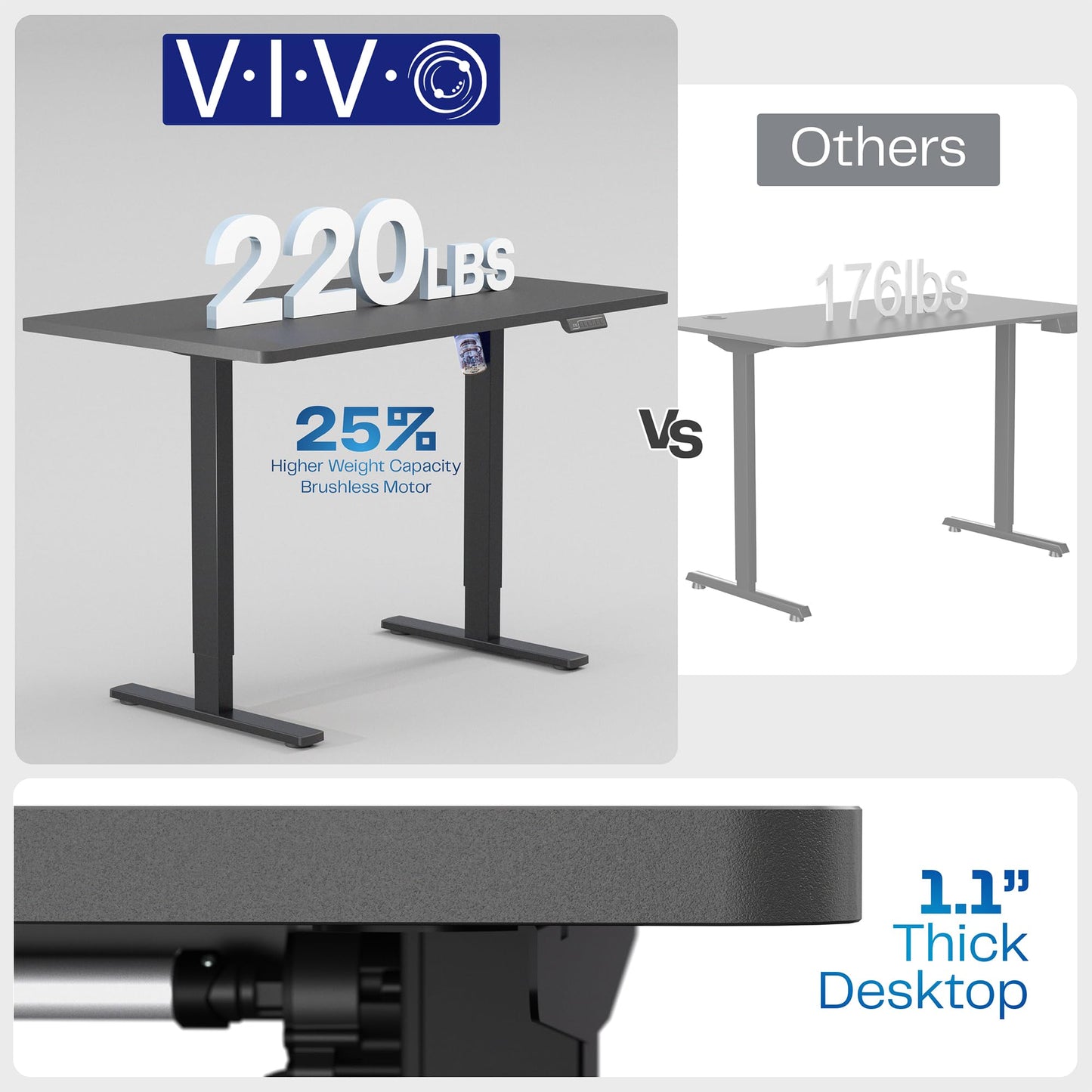 VIVO Electric 60 x 24 in Standing Desk, Memory Height Adjustment, 1B Series, Holds 220 lbs, One-Piece Black Top, Black Frame, DESK-KIT-1B6B
