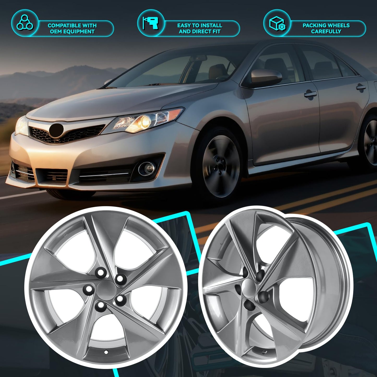 HOLUEKU New 18x7.5inch 18 Inch Premium Aluminum Alloy Wheel Rims Fit for 2012 2013 2014 Toyota Camry SE, Charcoal Grey, Direct Fit and OEM Design Rim, ALY69605U35N