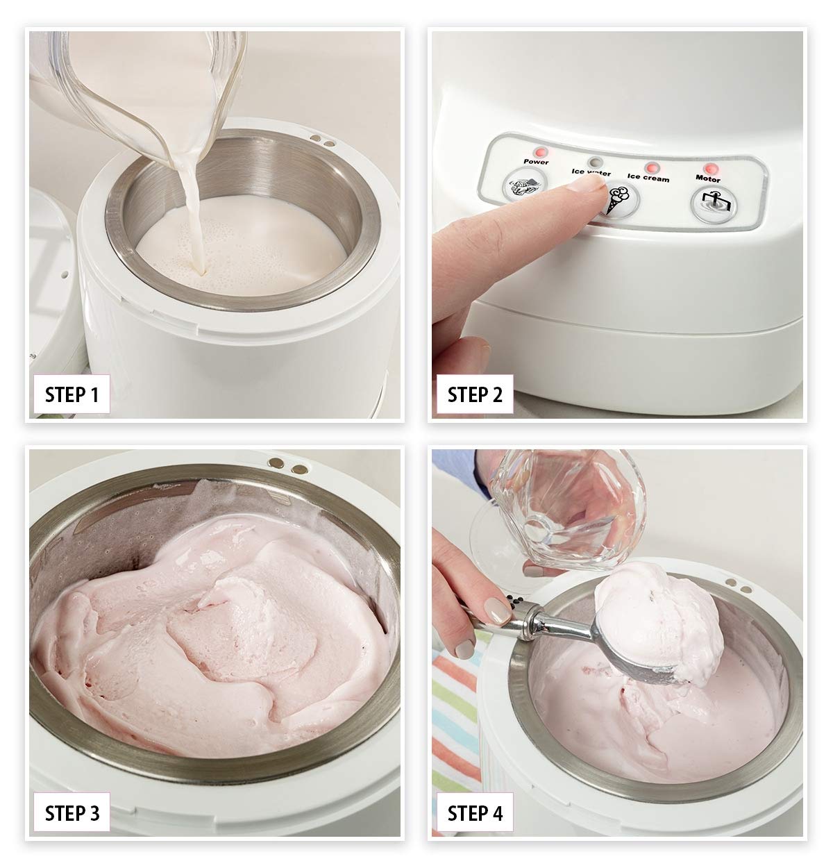 Total Chef Ice Cream Factory Automatic Electric Ice Cream Maker, 1.3 qt (1.2L), White, Make Easy Homemade Frozen Yogurt, Sorbet, Gelato with Fresh Ingredients, No Salt or Pre-Freezing Needed,TCIF06-A