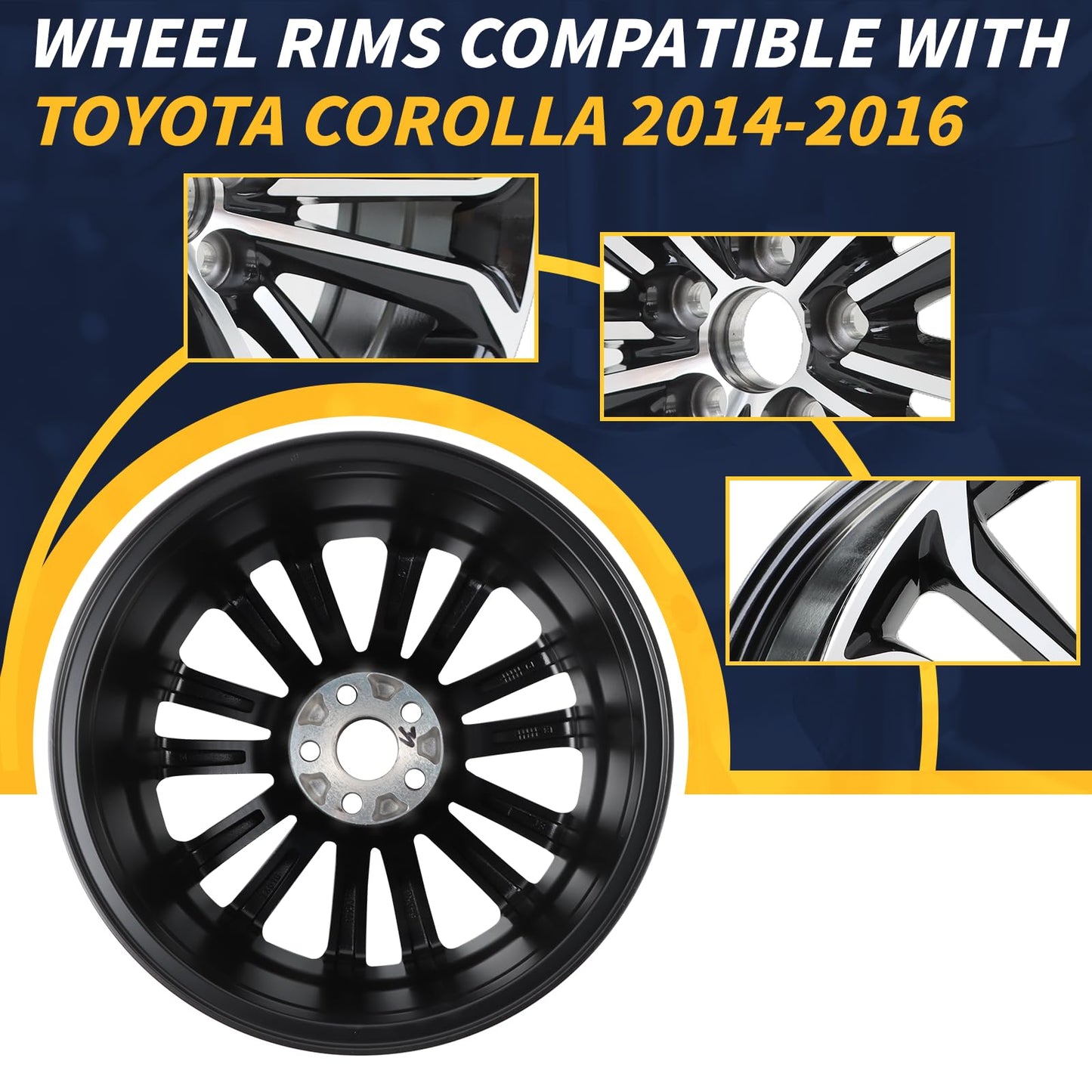 LUNEGUE New 17" x 7" 17 Inch Replacement Aluminum Alloy Wheel Rims Fit for 2014 2015 2016 Toyota Corolla 17 Inch Black Machine Face (Diamond Cut) Black Rim, OE Direct Replacement, ALY75152U45N