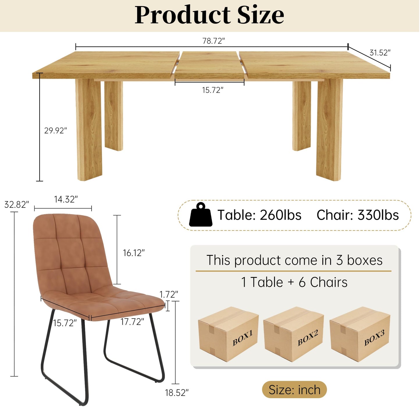 HIPIHOM Extendable Dining Table for 6-8 People, 63 to 78.7 Inch Rectangular MDF Table, Farmhouse Rustic Style, Space-Saving Design for Dining Room, Kitchen, Meeting