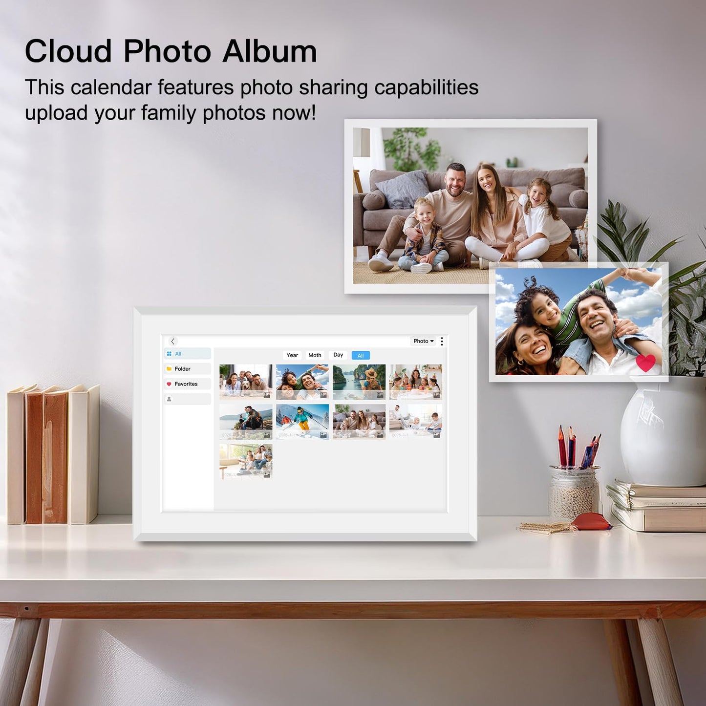 Fotocube 10.1" Digital Calendar Wall Planner Chore Charts and To Do List HD Smart Touch Screen Interactive display Desk Calender for Family Schedules Built-in Digital Photo Frame Function (White, 10.1 inch)