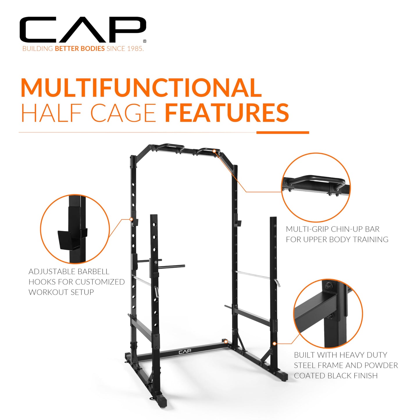 CAP Barbell Multi-Use Power Rack – Heavy-Duty Power Cage with Pull-Up Bar, Dip Handles, and J-Cup Catches – Strength Training Gym Rack for Home or Garage Gym | Red