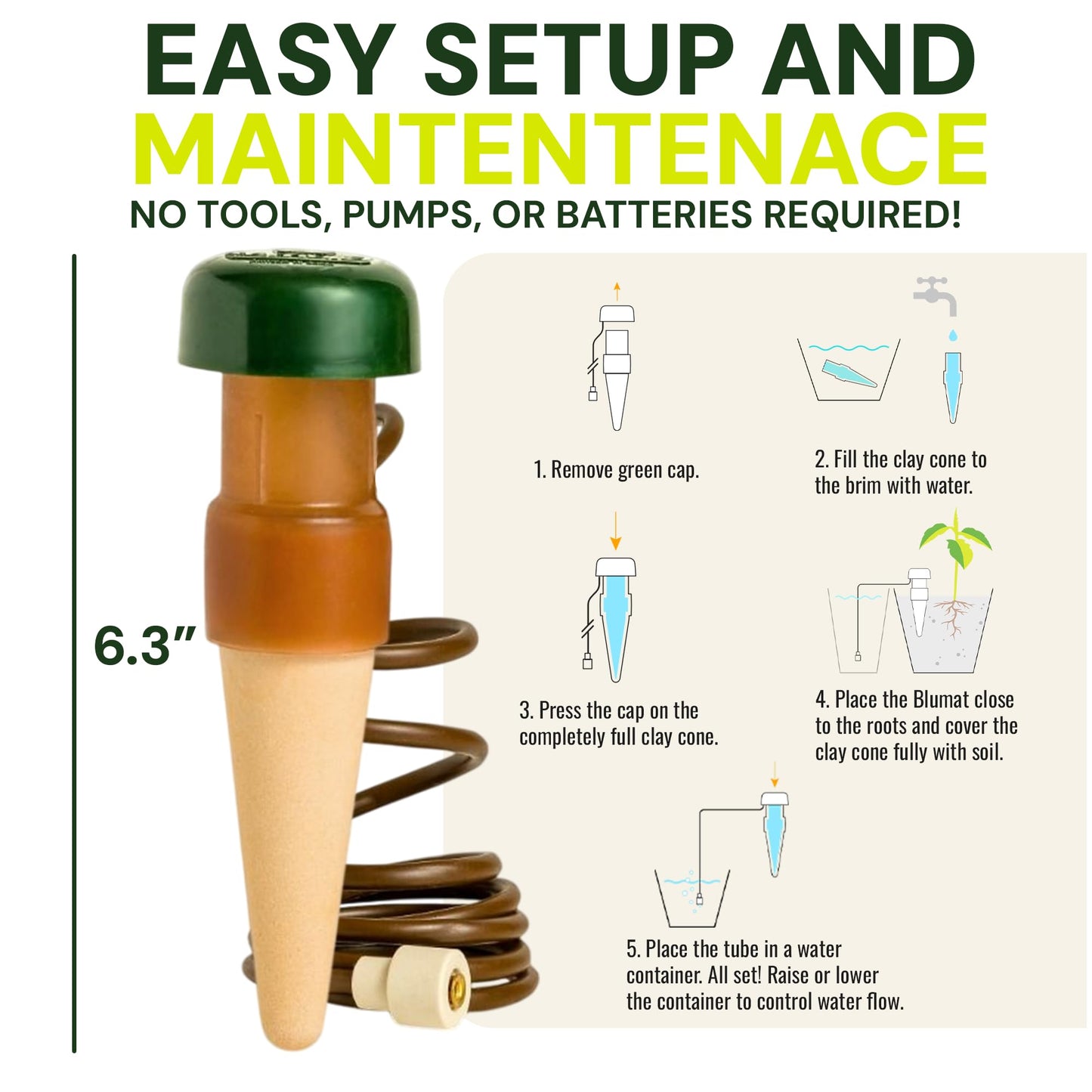 Blumat Classic Self-Watering Stakes - Automatic Drip Irrigation System for Indoor Plant Watering & Outdoor - Water Drip Solution for Potted Plants - Slow Release Stakes, 25 Pack, w Adapter