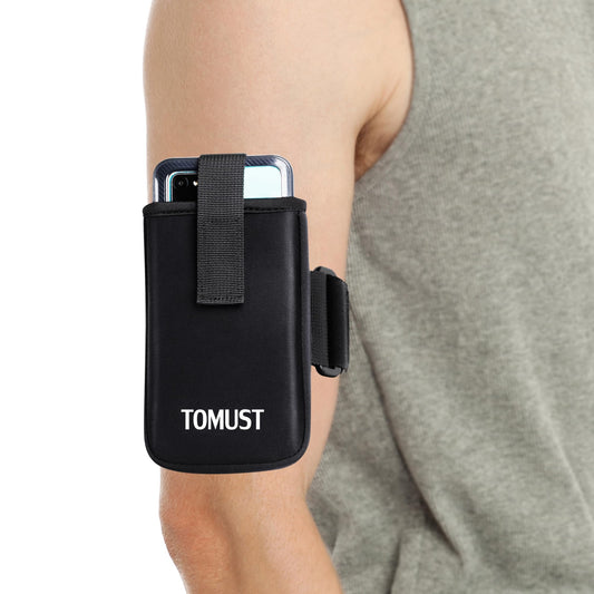 TOMUST Phone Holder with Three Strap, Lightweight Arm Band with Reflective Logo, Elastic Armband Sleeve with Case Fits iPhone and Android, Use for Running, Hiking, Fitness and Workouts, Women/Men