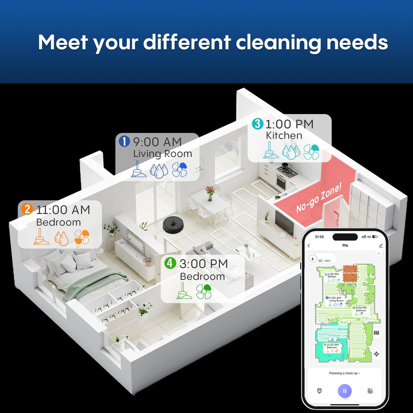 eitton Robot Vacuum and Mop with LiDAR Navigation, 5000Pa Robotic Vacuums with Mapping, Automatic Self-Recharging, 2.4G WiFi/App/Alexa/Remote Control for Pet Hair,Hard Floor,Carpet