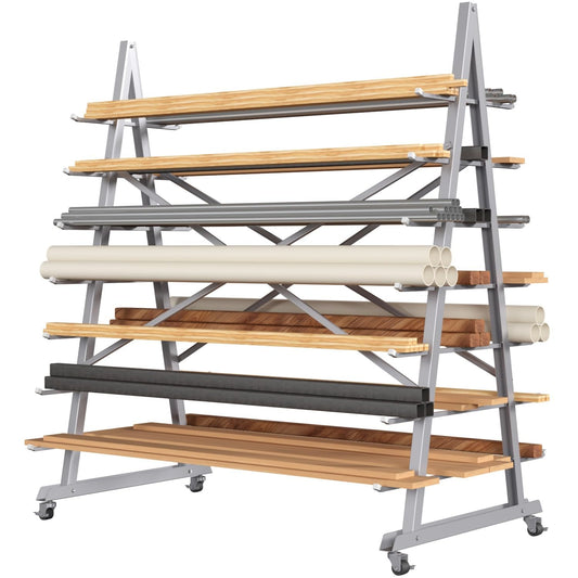 WUGEBA Floor Standing Lumber Horizontal Storage Rack-7 Tiers, Heavy-Duty Metal Adjustable Arms Pallet Racking, Up to 2500 Lbs, Free Standing Bar Storage Cantilever Rack for Basement