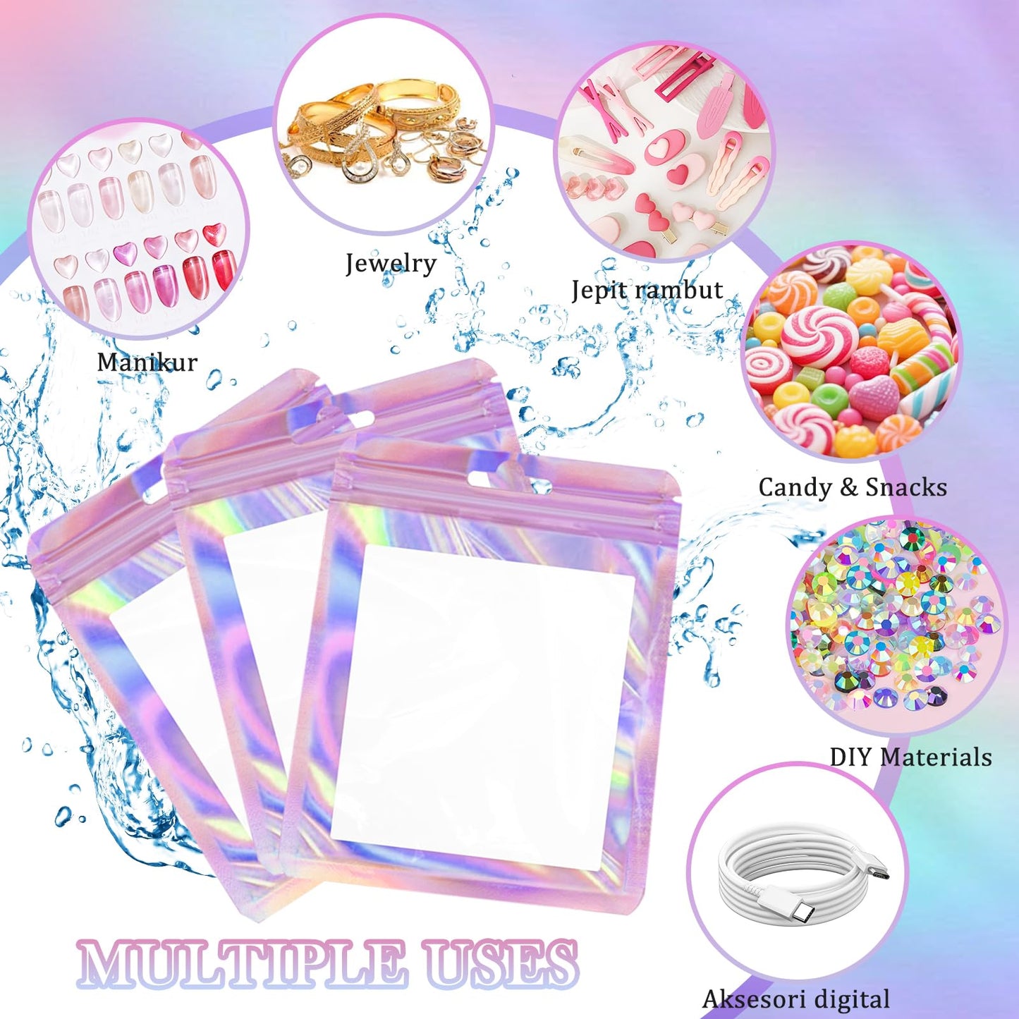 ESUOHYM 50 PCS Nails Packaging Bags with Nail Stand for Fake Nail, Holographic Press On Nail Storage Container Nail Art Kit for Diy Design, Nail Cardboards with 2 Double-sided Tape Salon Home Pink