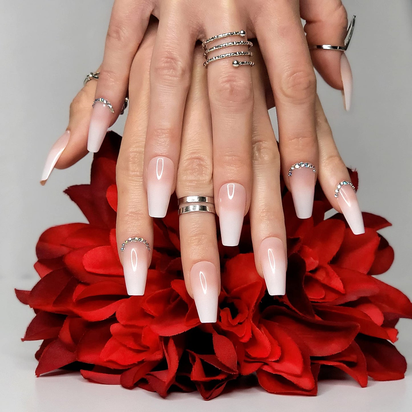Hypnaughty 24 Pcs Blush Pink Glossy Extra Long Press On Nails and Glue XL Reusable Solid Color False Nails (Blush)