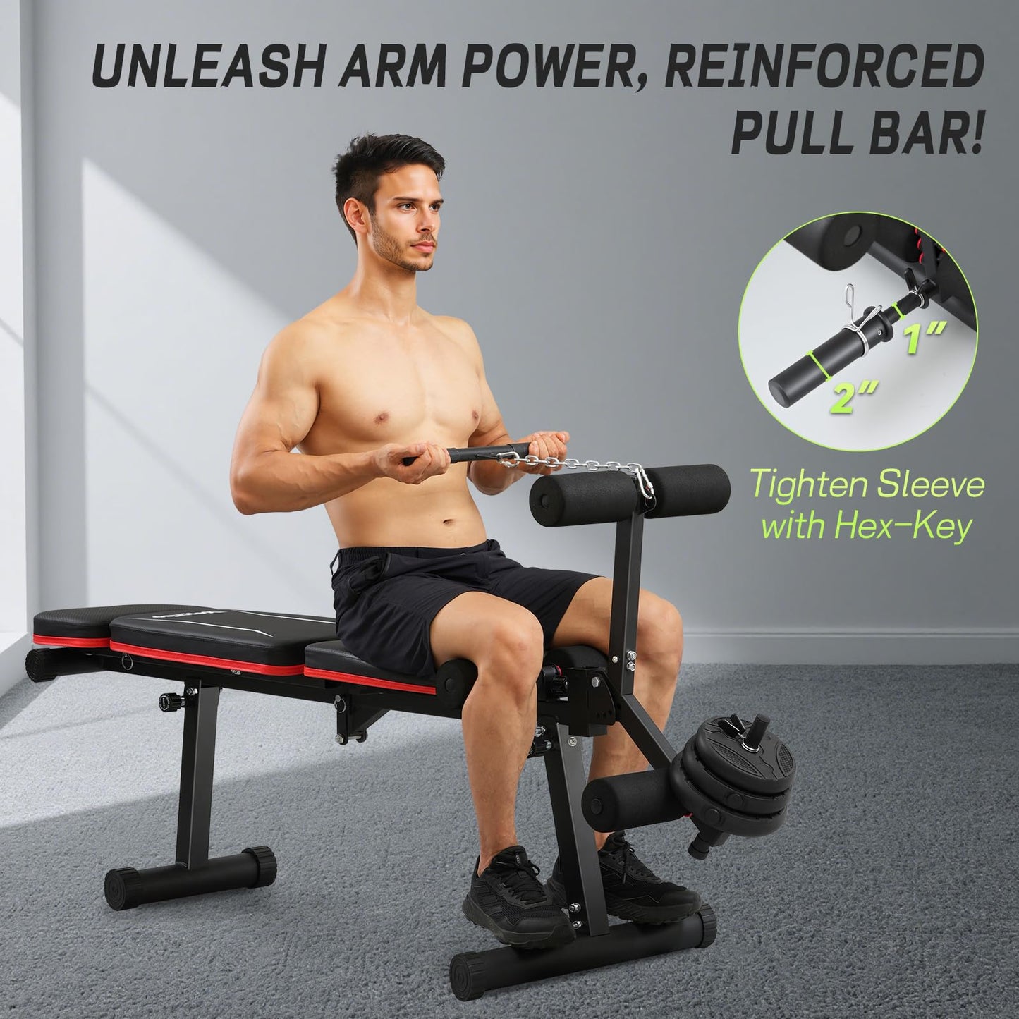 Relispo Upgraded Adjustable Weight Bench with Leg Extension and Leg Curl, 9 Back Positions & Foldable, 1200LB Workout Bench for Home Gym, Flat Decline Incline Bench for Full-Body Strength Training & Big Guys