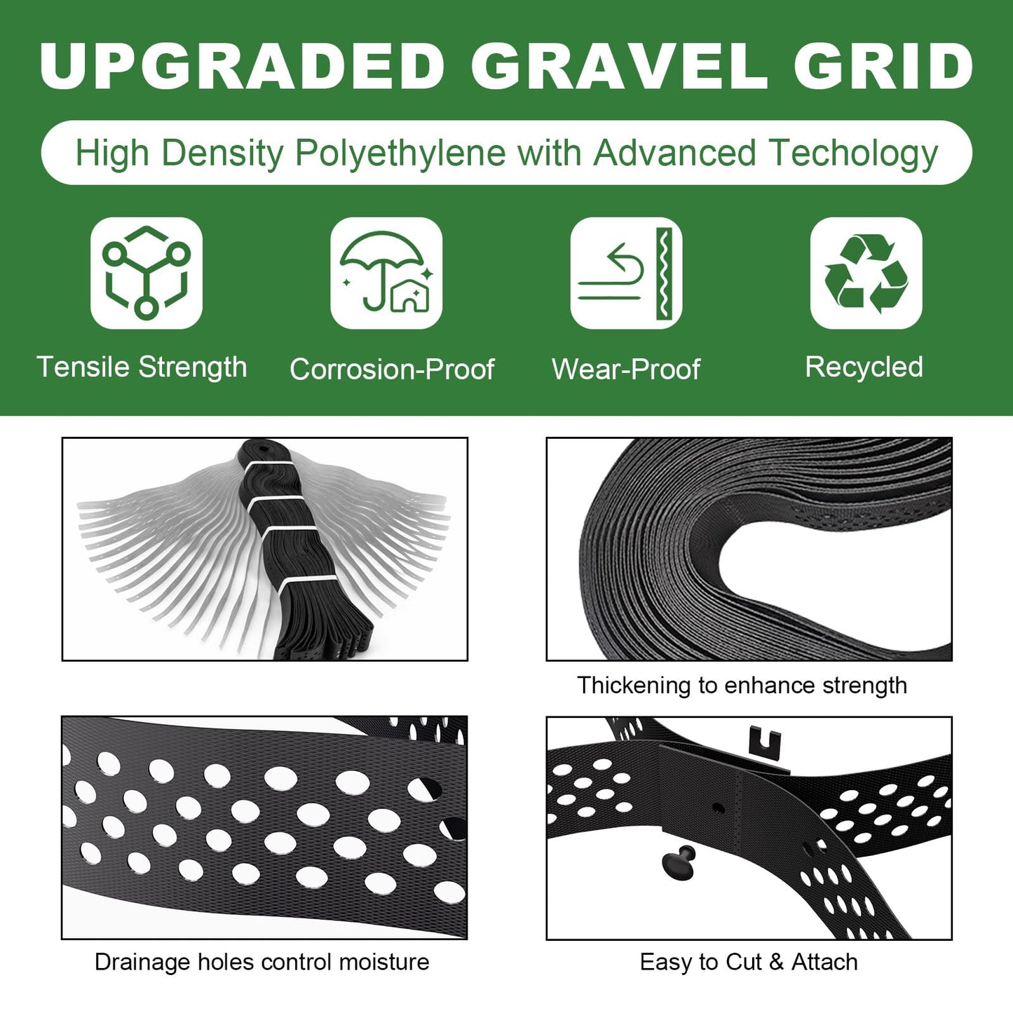 Gravel Grid 3'' Depth with Metal Stakes, 6.6x16.4 FT Geogrid for Gravel Driveway 2200 lbs per Sq FT Erosion Control Ground Grid Gravel Stabilizer Grid for Driveway, Parking Lot, Slope, Walkway, Patio