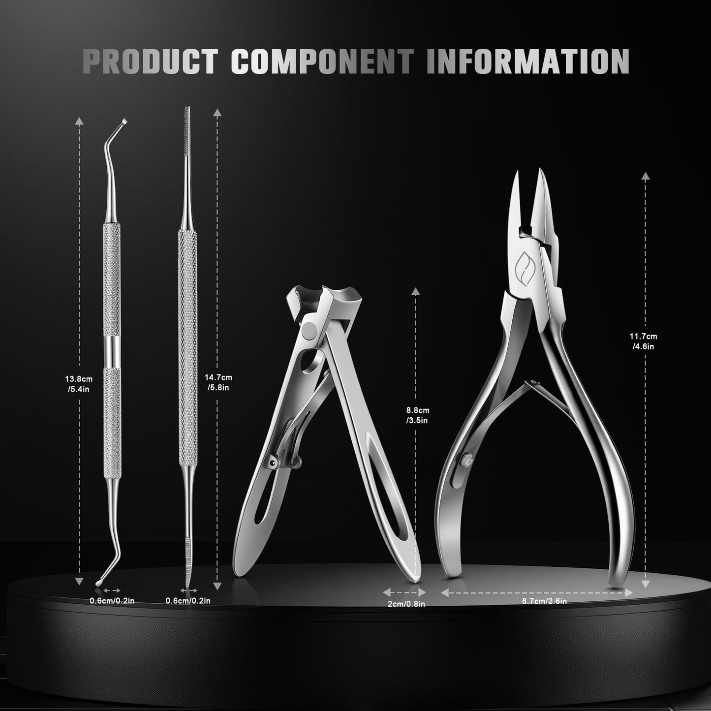 FERYES 4PCS Ingrown Toenail Kit – Toenail Clippers for Thick and Ingrown Toenails, Toe Nail Clipper with Thick Toenail File and Toenail Lifter - Complete Toenail Care Set for Men and Women, Silver