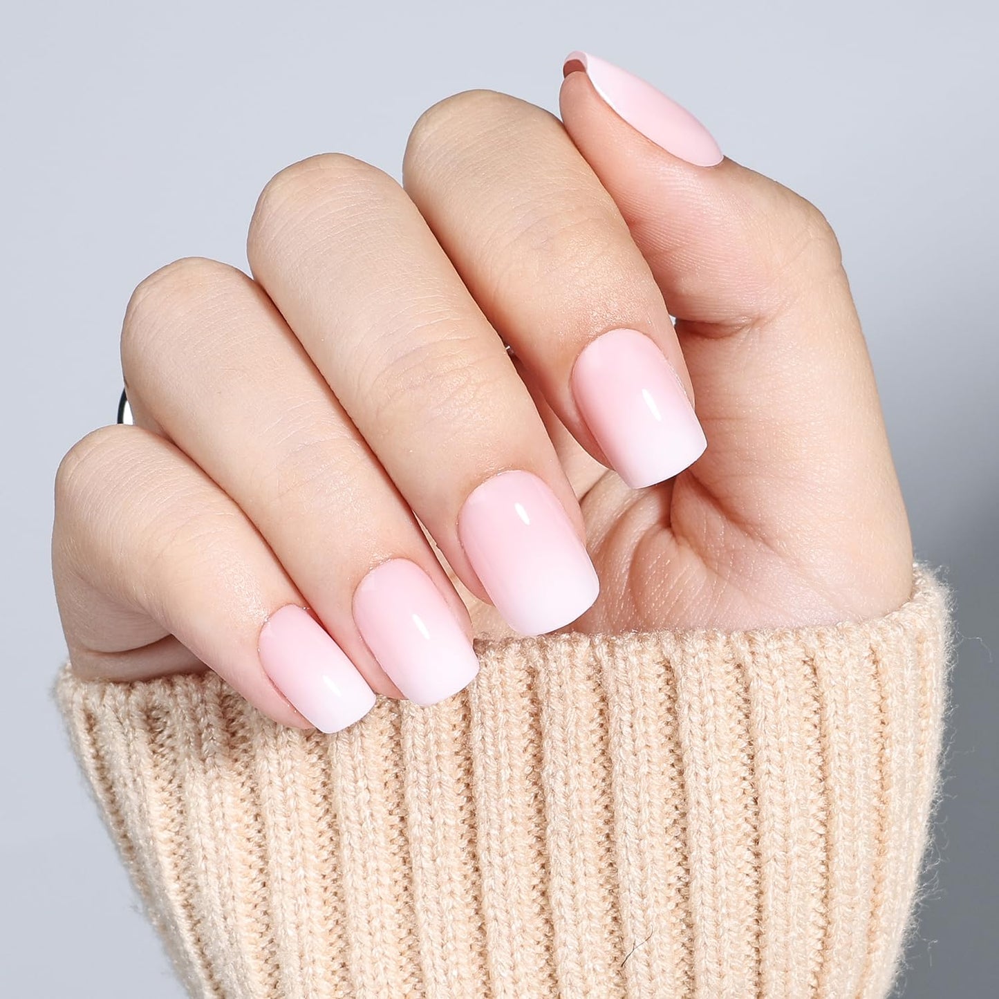 Leefrei Press On Nails - Short Square Light Pink Press on Nails Glossy Finish Nails Press Ons for Women DIY Fake Nails Kit with Glue, Reusable Glue on Nails Short in 15 Sizes - 30pcs, Blush Milk