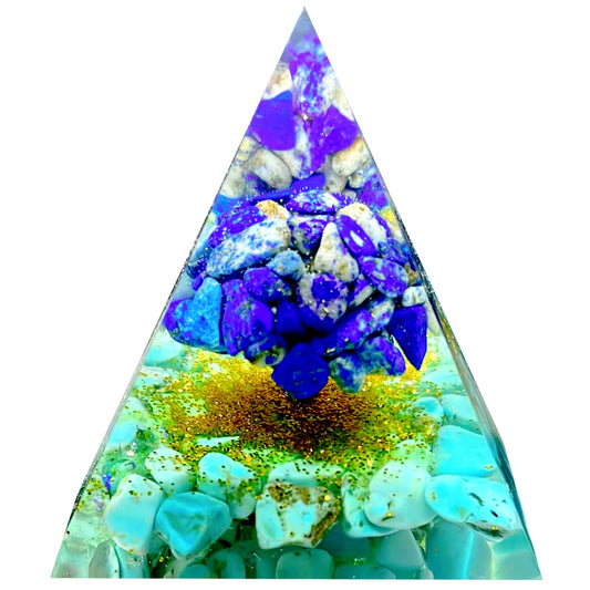 Saefheled Tree of Life Orgone Pyramid,Natural Energy Lapis Lazuli Turquoise Orgonite Healing Crystal Pyramid,for Reduce Stress,Balance Chakra,Meditation Attract Luck,Accumulate Wealth Health(6cm)
