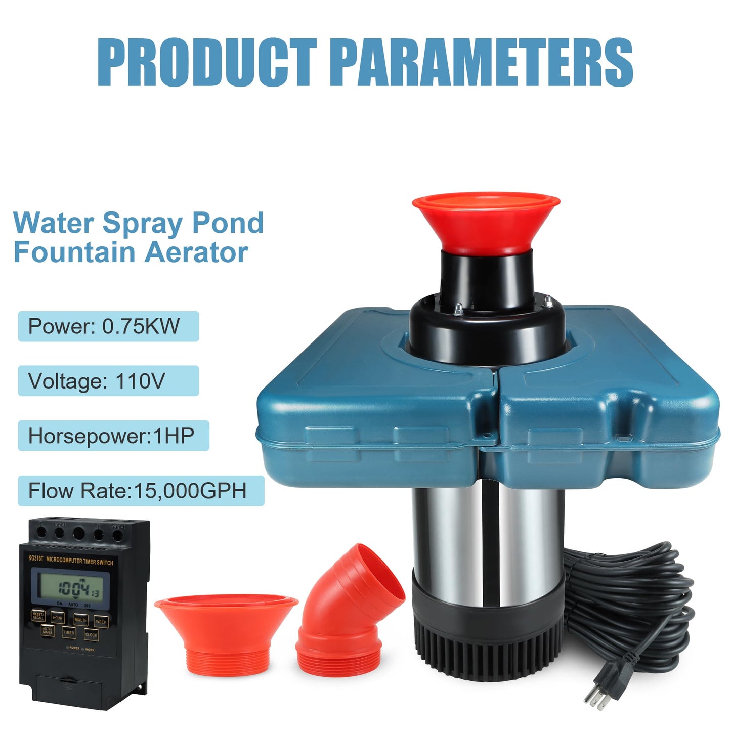 Goldlife Pond Fountain Aerator, F2-2 1HP 750W 110V Stainless Steel Floating Fountain With 100 Feet Power Cord, Aerating Fountain Pond Cascade Pump for Small Large Ponds Lake Jet System