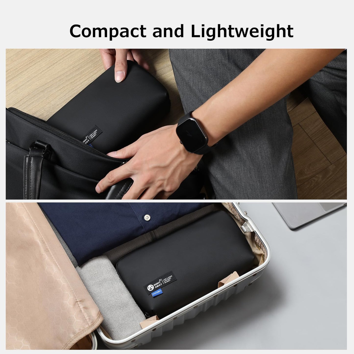 RIGHT AWAY Travel Tech Pouch，Waterproof Cord Case，Electronics Organizer Travel Case，Cable Organizer Storage Bag For Phone, Charger, Accessories(BLACK)