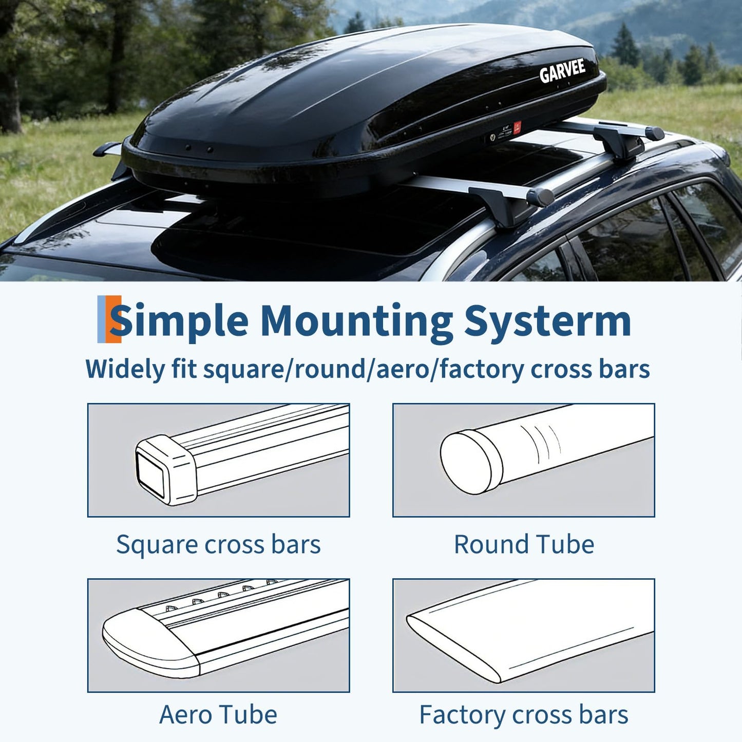 62 Inch Rooftop Cargo Box Carrier, 14 Cubic Ft. Hard Shell Roof Rack Cargo Carrier with Security Keys, 165 Lbs Capacity Waterproof Rooftop Storage Box, Dual Side Opening