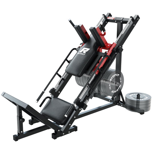 RitFit Leg Press Hack Squat Machine, Professional Adjustable Leg Press Machine for Home Gym with Linear Bearing, Full Lower Body Workout with Weight Storage (Red)