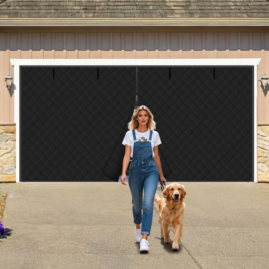 Magnetic Garage Door Curtain for Winter, 16x7ft Door Insulation Kit for Car Garage, Thermal Insulated Doorway Screen Cover Black Waterproof Windproof Thicken Polyester Oxford Fabric