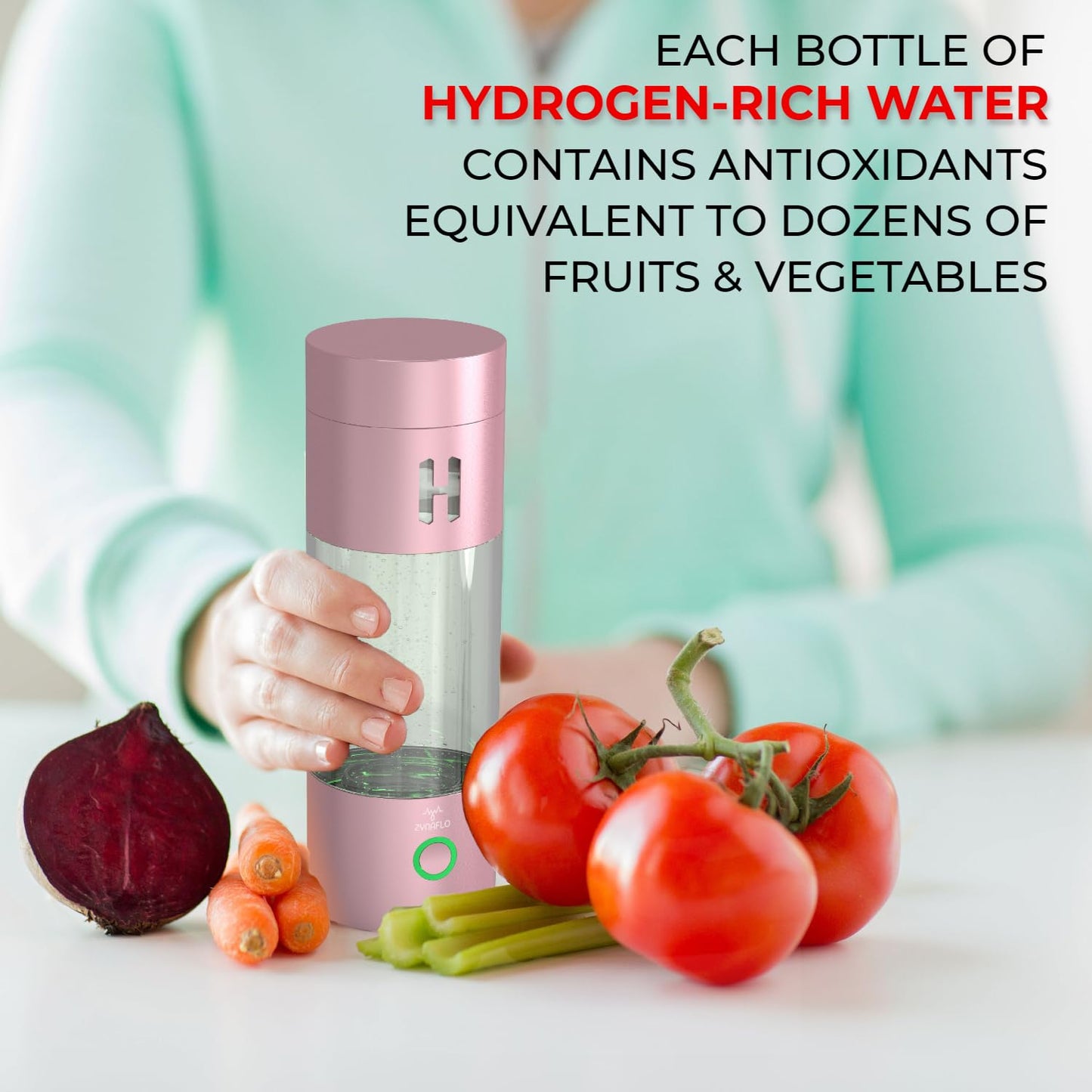 ZYNAFLO H2-Pro Hydrogen Water Bottle Generator with Latest SPE-PEM Technology (Rose Gold)