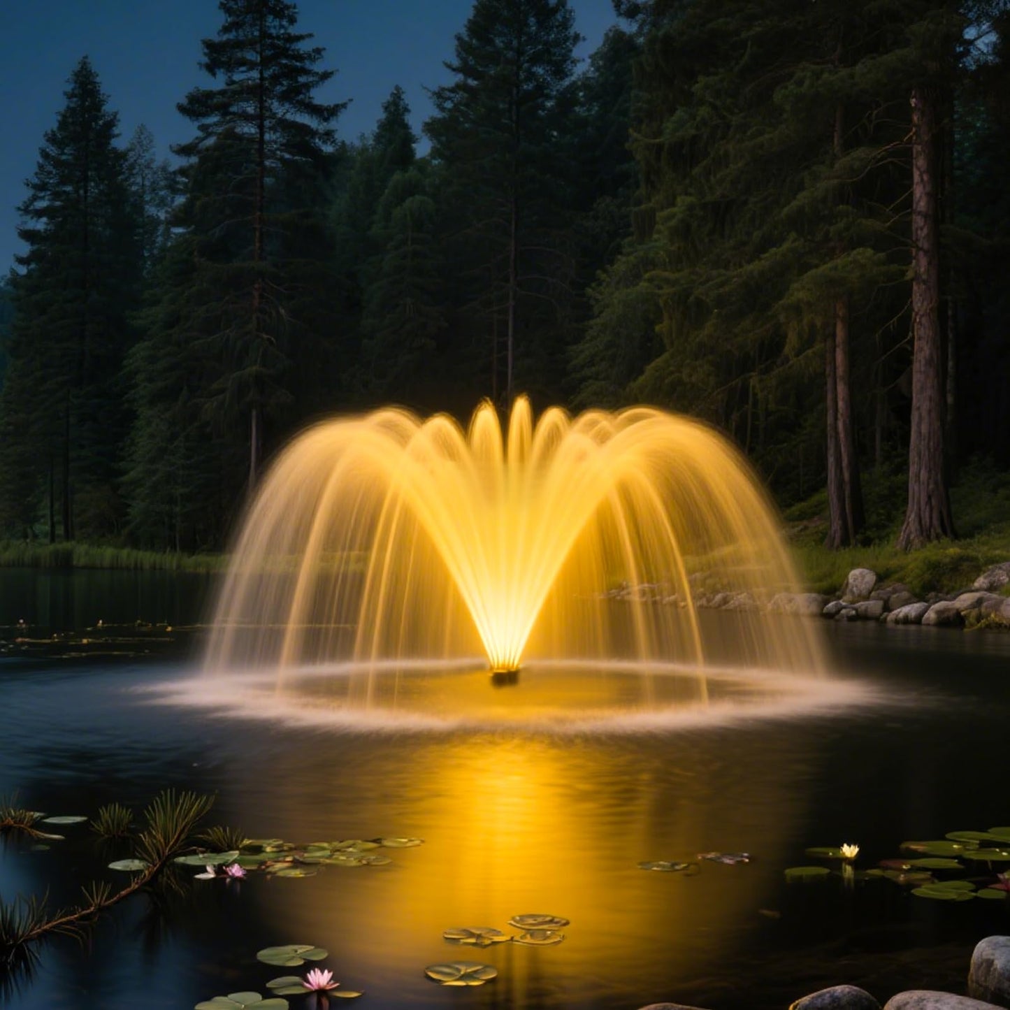 ShuDwrpu Premium LED Pond Fountain with RGB Lighting System, Stainless Steel Rotor, All-Copper Motor, Remote Control, Dynamic Color Changing, for Garden Ponds (Two Lights)