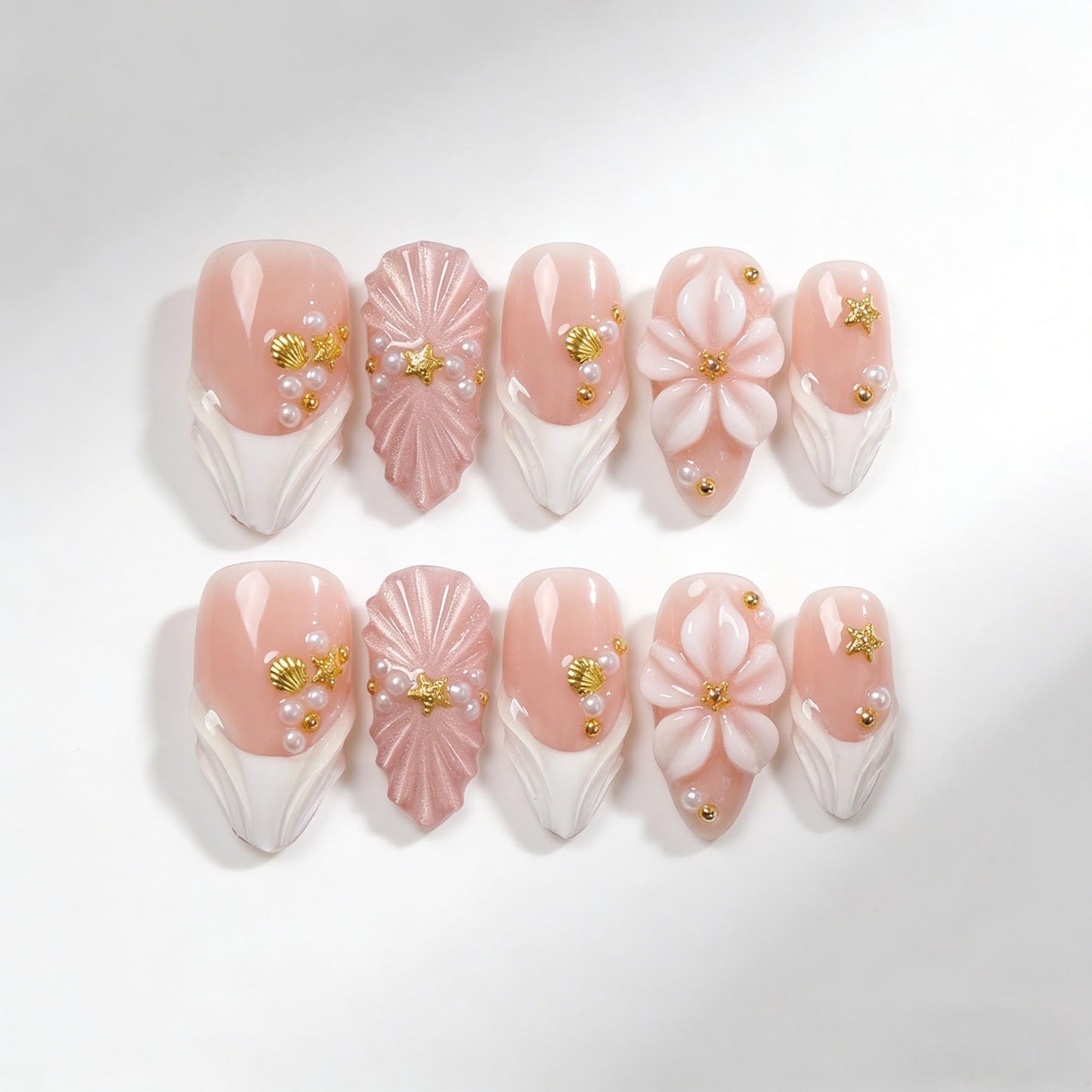 Handmade Press on Nails Almond Shape 3D Cute Glue on Nails for Women, Luxury Homemade Press on Nail Art Design, Fake Nails with 3D Nail Charms Size M 1